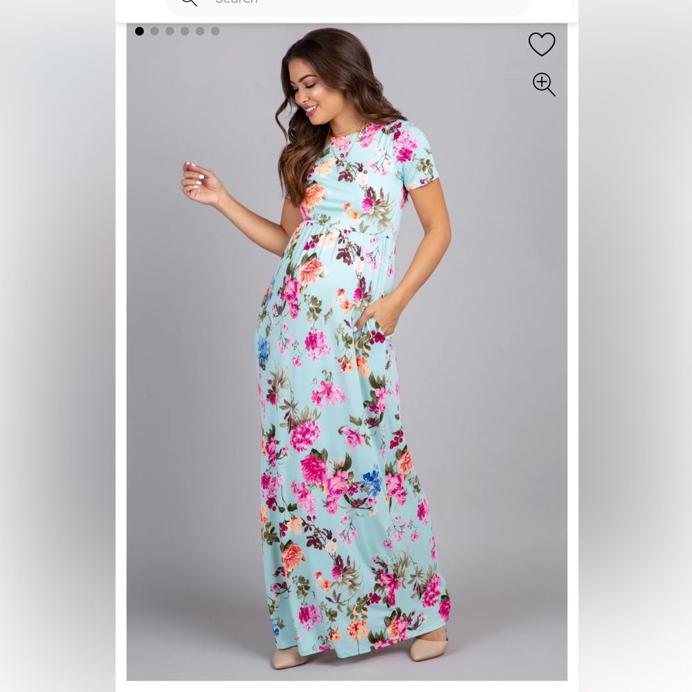 Pinkblush Mint Rose Short Sleeve Maternity Maxi Dress